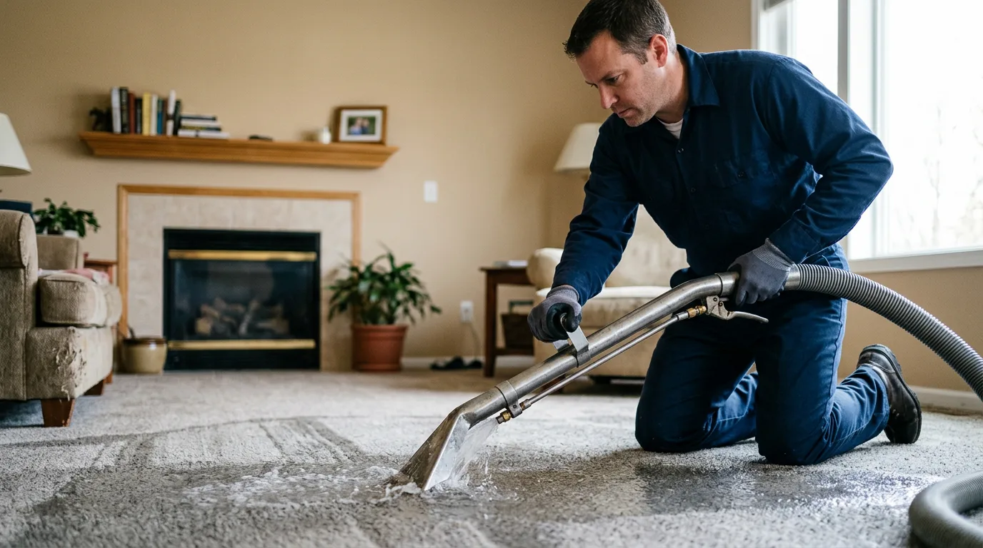 Water damage restoration technician working near Norman, IN